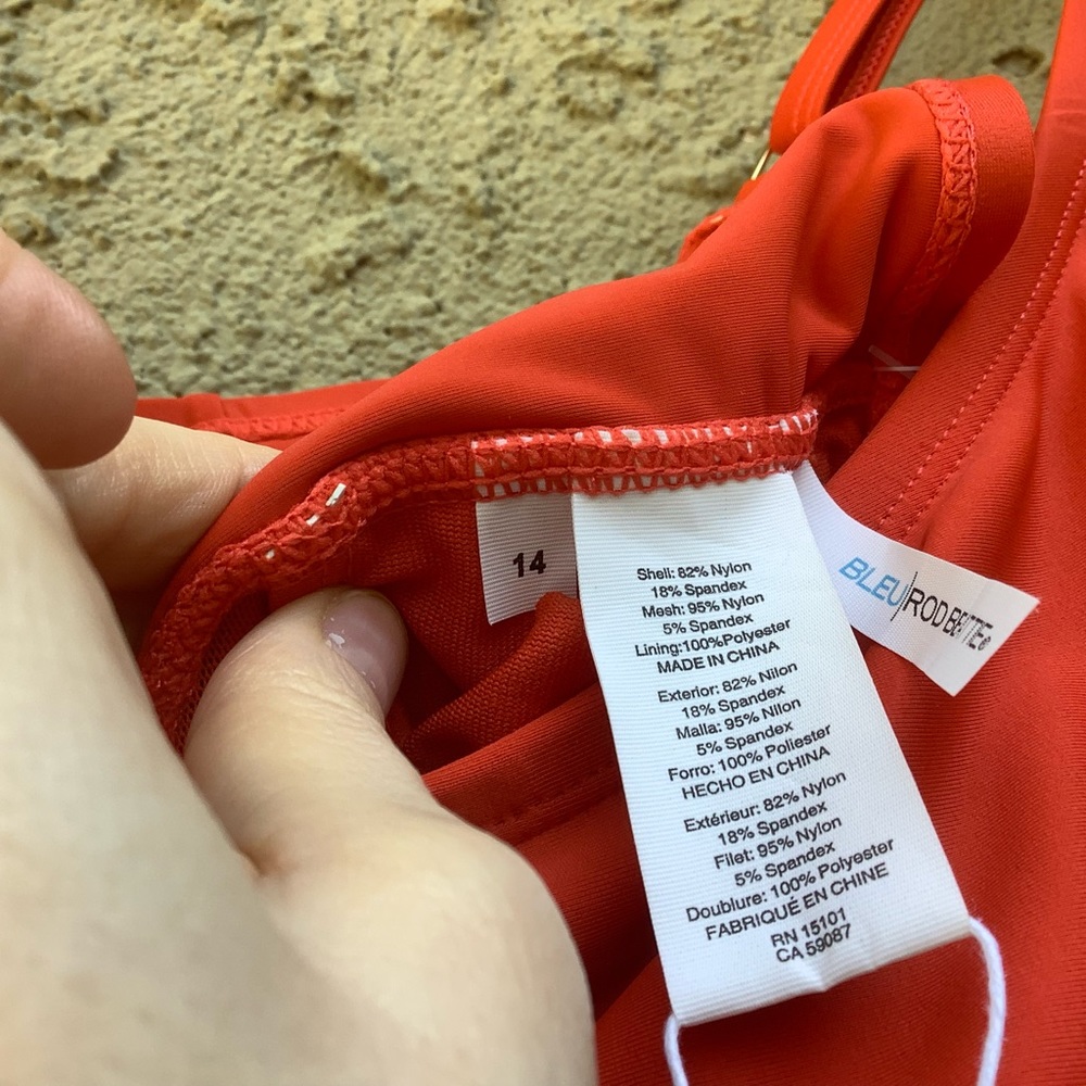 Bleu Rod Beattie Bright Orange Side Mesh Cutout Swimsuit, 14 - Picture 6 of 7